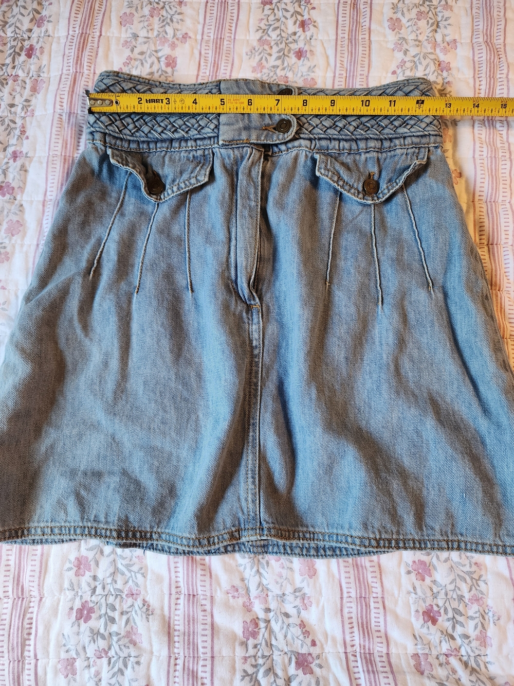 Free People Light Blue Denim A-Line Skirt with Braided Waistband